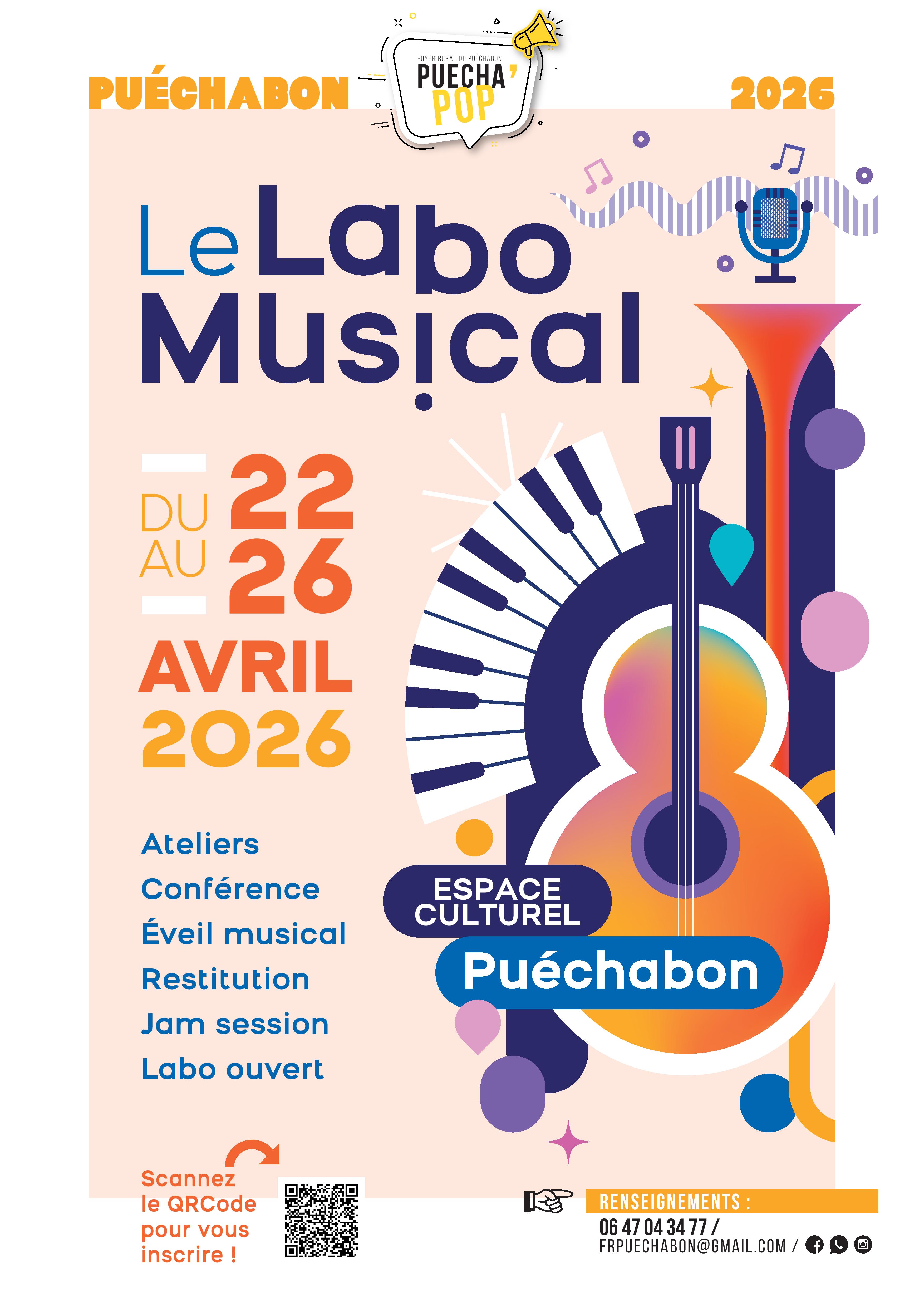 Puecha&rsquo;Pop : Le Labo Musical – 22 au 26 Avril